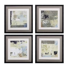 Set of Four Abstract Grey Blue and Tan Wall Art
