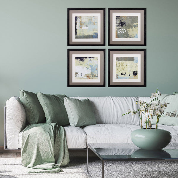 Set of Four Abstract Grey Blue and Tan Wall Art