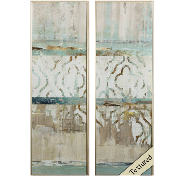 Set of Two Distressed Aqua Moroccan Wall Art