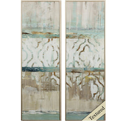 Set of Two Distressed Aqua Moroccan Wall Art