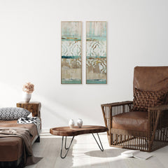 Set of Two Distressed Aqua Moroccan Wall Art