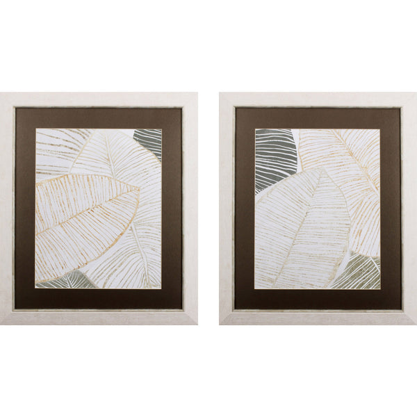 Set of Two Gold and Green Tropical Palms Wall Art