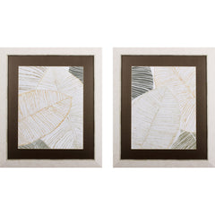 Set of Two Gold and Green Tropical Palms Wall Art