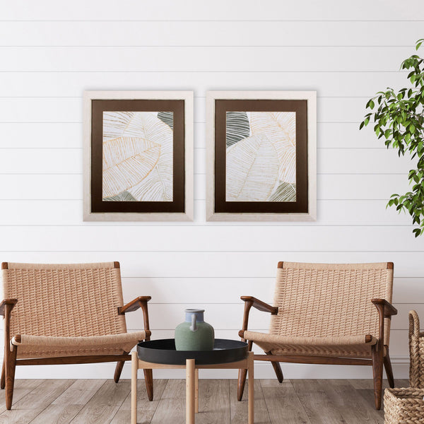 Set of Two Gold and Green Tropical Palms Wall Art