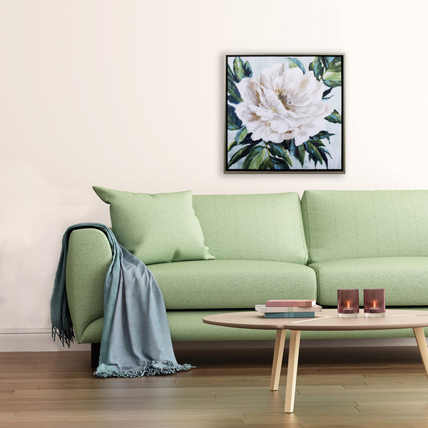 White Full Bloom Peony 1 Canvas Wall Art
