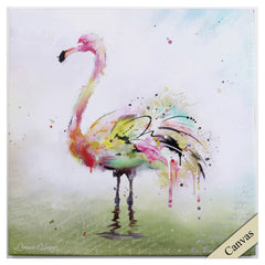 Rainbow Flamingo 1 Watercolor Canvas Wall Art
