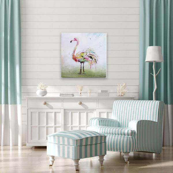 Rainbow Flamingo 1 Watercolor Canvas Wall Art