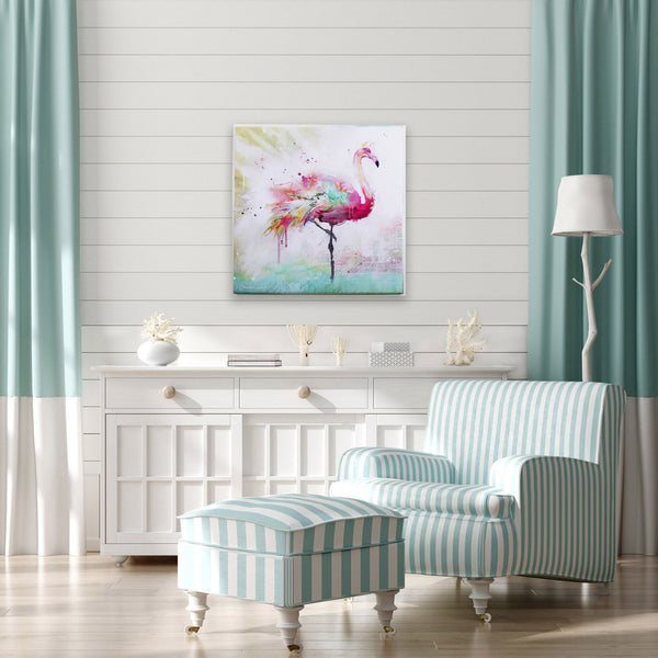 Rainbow Flamingo 2 Watercolor Canvas Wall Art