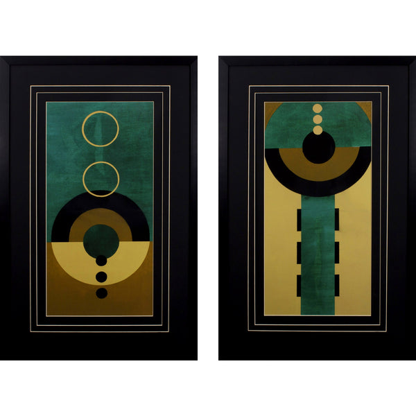 Set of Two Green Gold and Black Aztec Wall Art