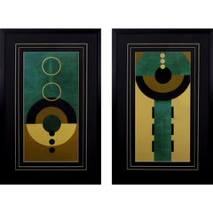 Set of Two Green Gold and Black Aztec Wall Art