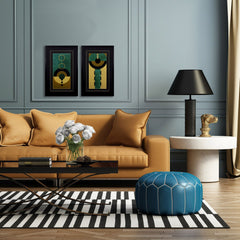 Set of Two Green Gold and Black Aztec Wall Art