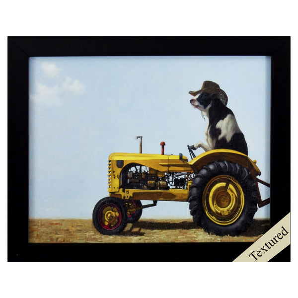 Quirky Cow as Cowboy on Tractor Textured Wall Art