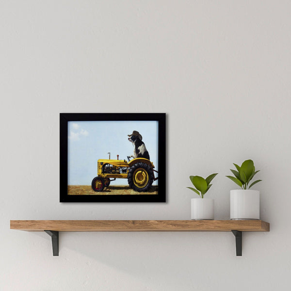 Quirky Cow as Cowboy on Tractor Textured Wall Art