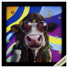 Quirky Groovy Hippie Cow Textured Wall Art