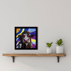 Quirky Groovy Hippie Cow Textured Wall Art