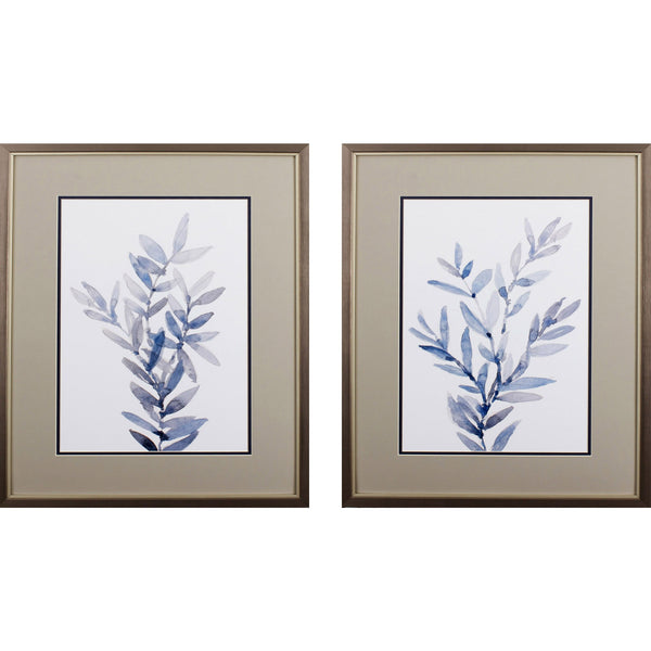 Set of Two Navy Plants Watercolor Wall Art