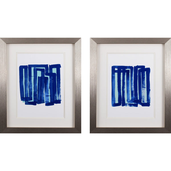 Set of Two Navy and Aqua Abstract Wall Art