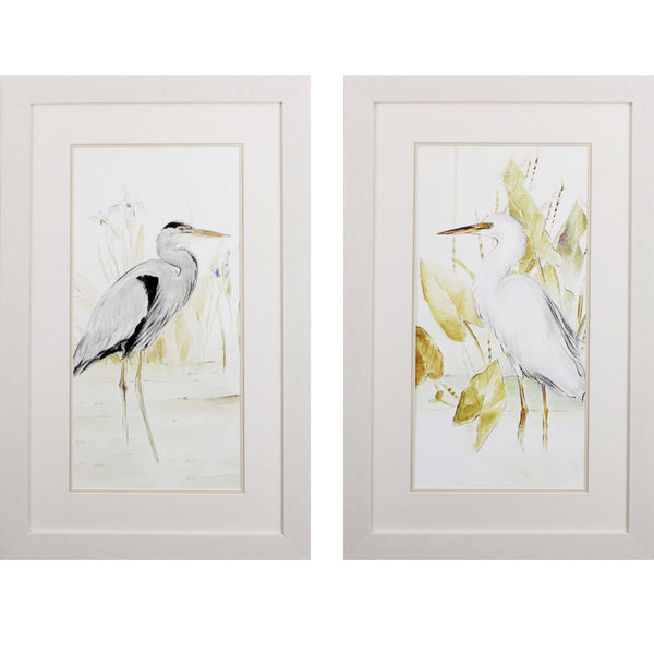 Set of Two Watercolor Heron Birds Wall Art