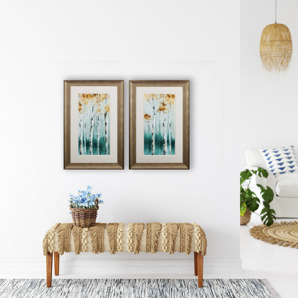 Set of Two Gold and Teal Forest Wall Art