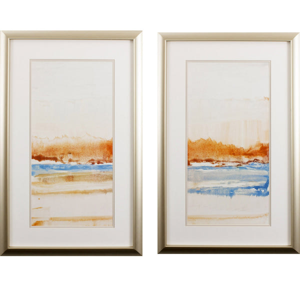 Set of Two Abstract Orange and Blue Landscape Wall Art