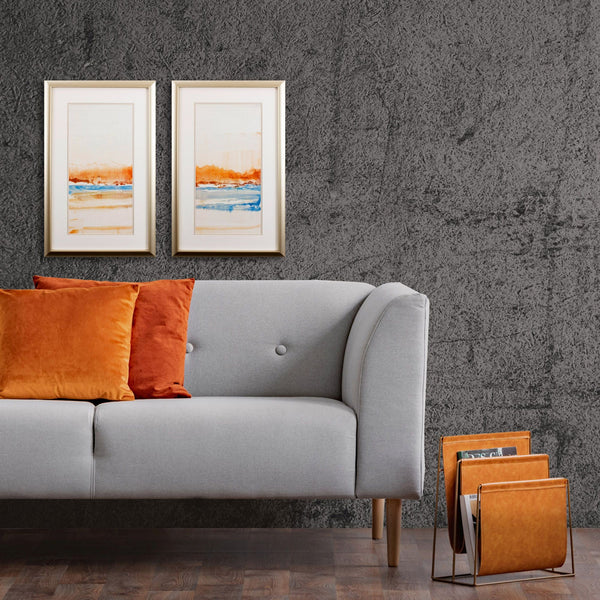 Set of Two Abstract Orange and Blue Landscape Wall Art
