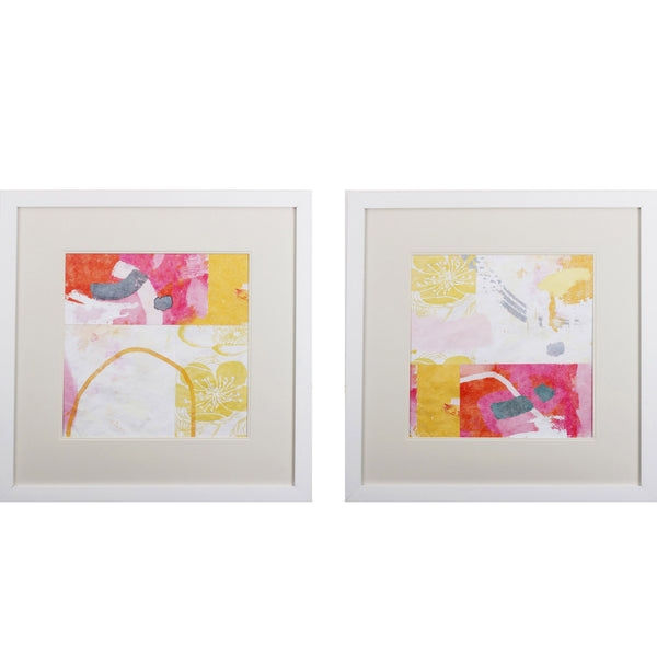 Set of Two Abstract Pink and Yellow Wall Art