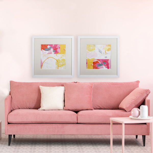 Set of Two Abstract Pink and Yellow Wall Art