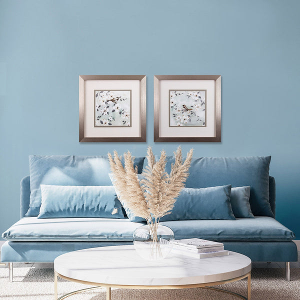 Set of Two Birds on White Flowers Wall Art