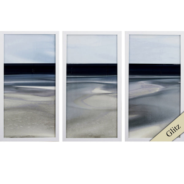 Set of Three Modern Marble Beach View Wall Art