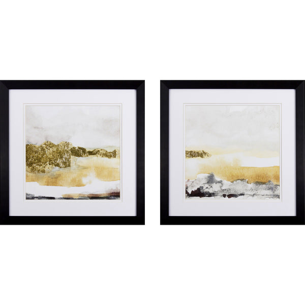 Set of Two Gold Moutain Landscape Watercolor Wall Art