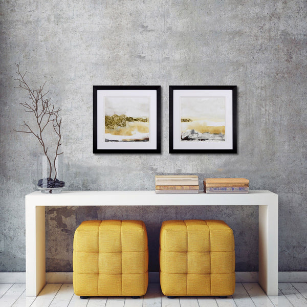 Set of Two Gold Moutain Landscape Watercolor Wall Art