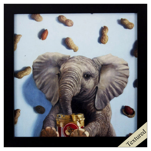 Quirky Elephants Love Peanuts Textured Wall Art