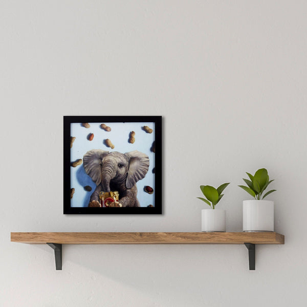 Quirky Elephants Love Peanuts Textured Wall Art