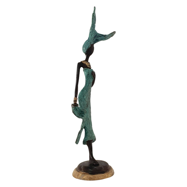 Bronze Figurine of an African Woman Attired in Turquoise