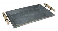 Rustic Galvanized Gray Metal Tray with Rolling Pin Handles