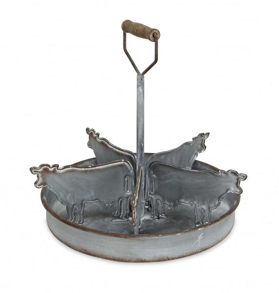 Rustic Metal 5 Slot Tray with Cow Dividers