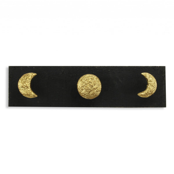 Black and Gold Moon Phase Three Hook Coat Hanger