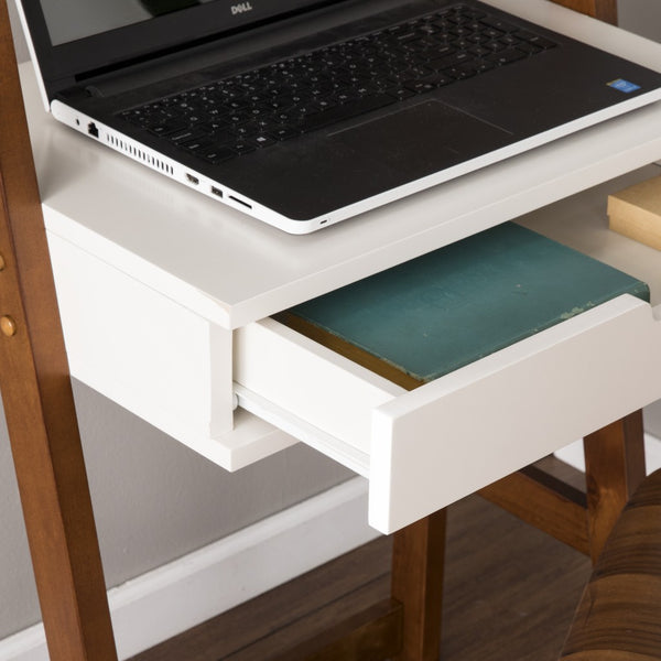 Compact White with Weathered Oak Leaning Desk