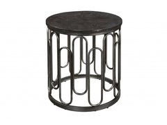 Industrial Gray Marble And Iron End Table