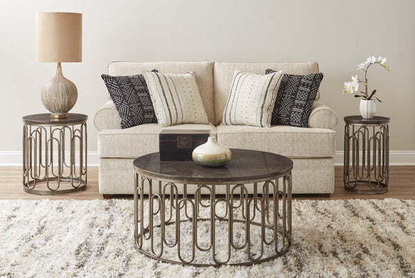 Industrial Gray Marble And Iron End Table