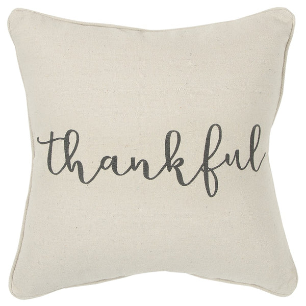 Gray and Cream Canvas Thankful Decorative Throw Pillow
