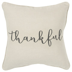 Gray and Cream Canvas Thankful Decorative Throw Pillow