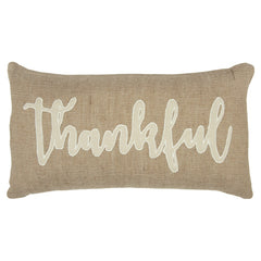 Thankful Cream and Burlap Decorative Lumbar Throw Pillow