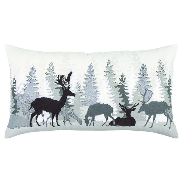 Gray Woodland Deer Decorative Lumbar Throw Pillow