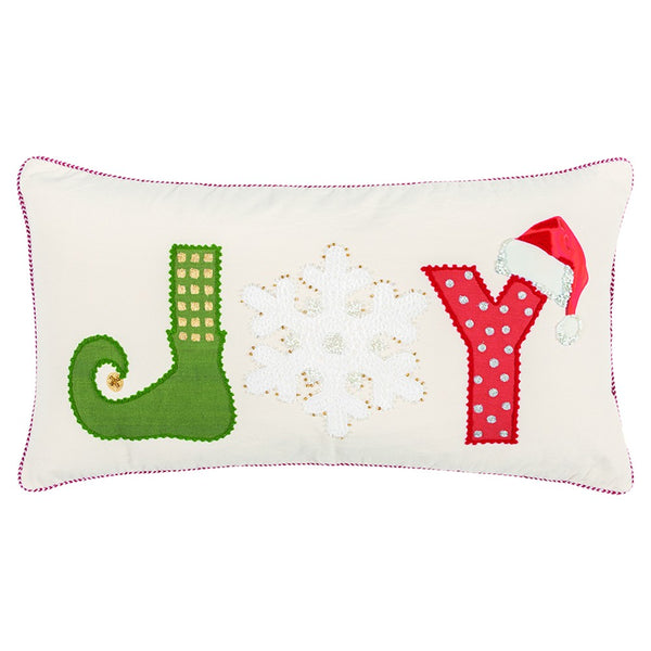 Ivory Red and Green Christmas Joy Lumbar Throw Pillow