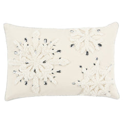 Ivory Glam Snowlfake Trio Lumbar Decorative Throw Pillow