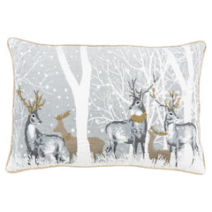Gray Deer Snow Lodge Lumbar Throw Pillow