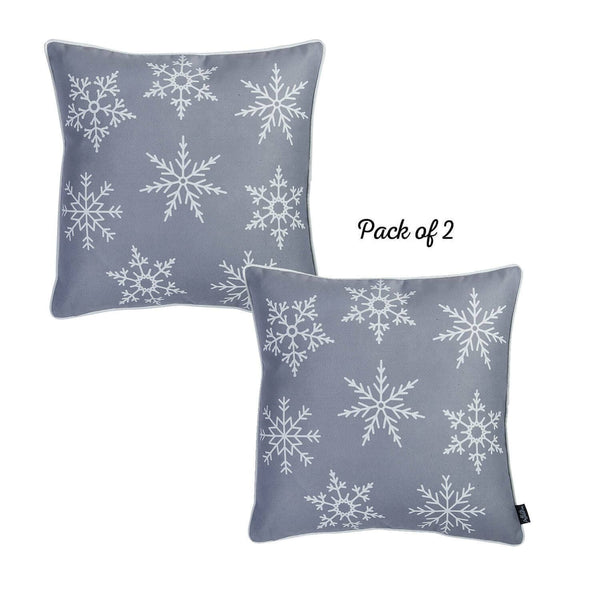 Set of 2 Gray and White Snowflakes Throw Pillows