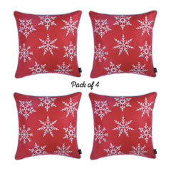 Set of 4 Red and White Snowflakes Throw Pillows