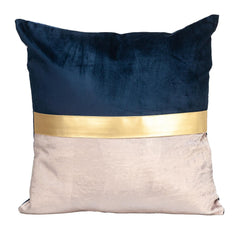 Beige Gold and Blue Tufted Velvet Square Pillow